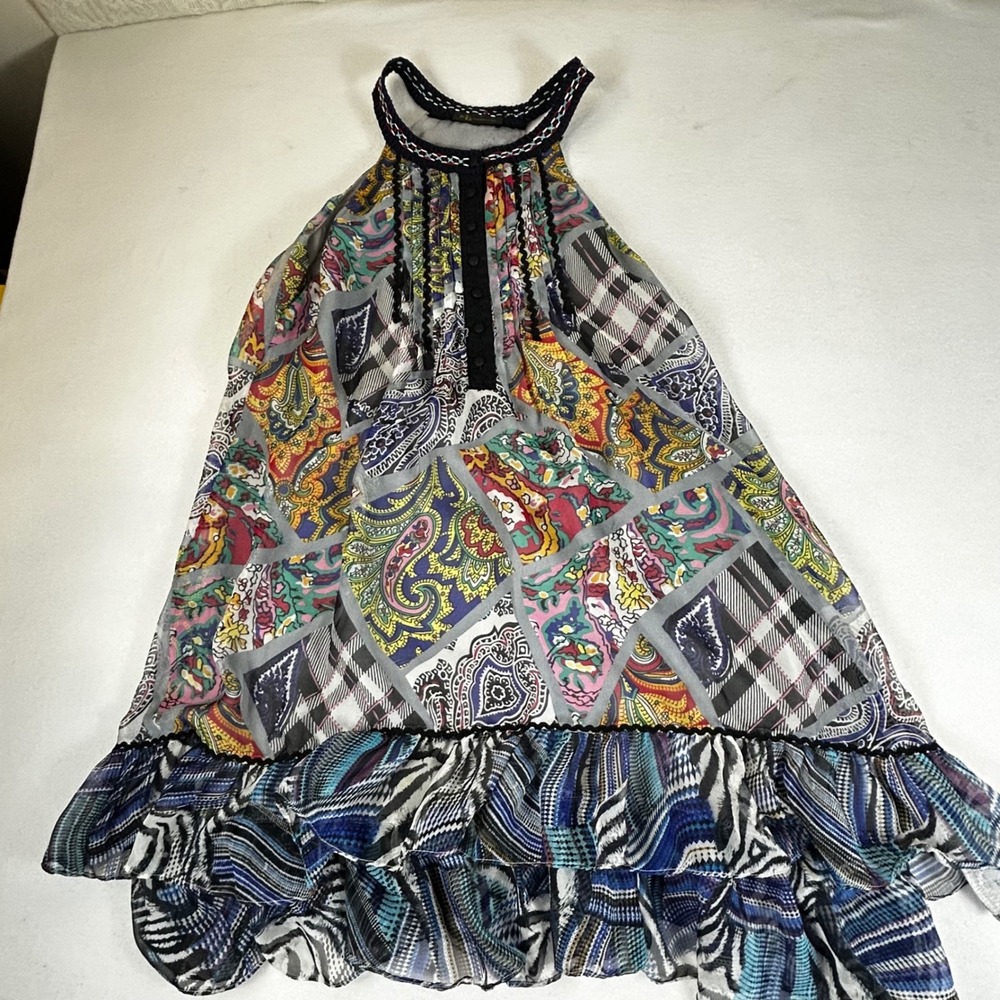 KLd Signature Halter Neck Bohemian‎ Paisley Plaid Ruffle Dress